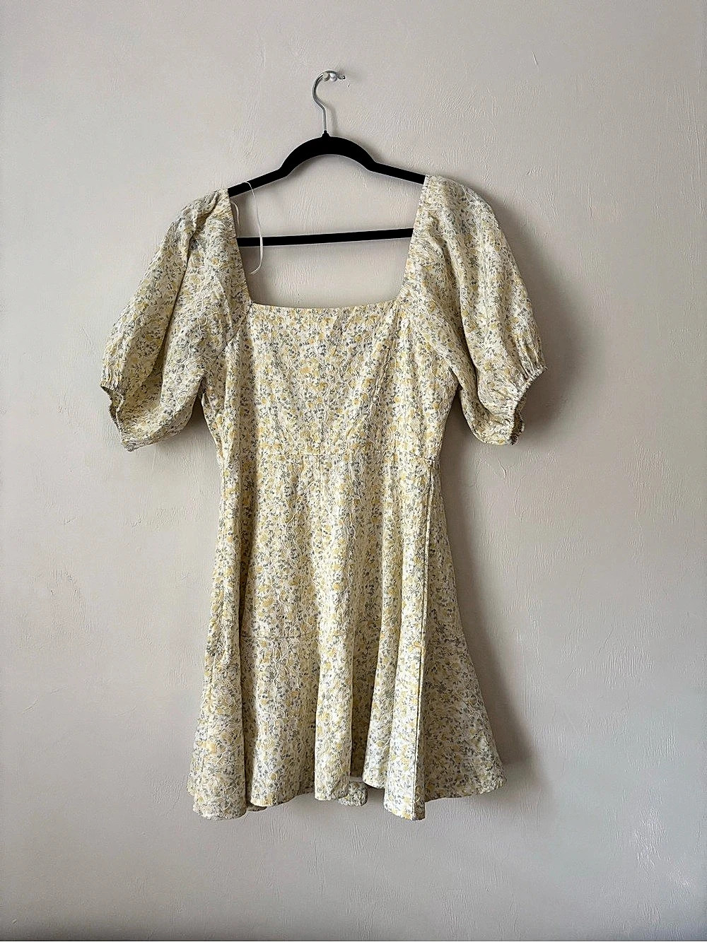 afford state lemon Puff Sleeve Mini Dress in Yellow & White Size Medium